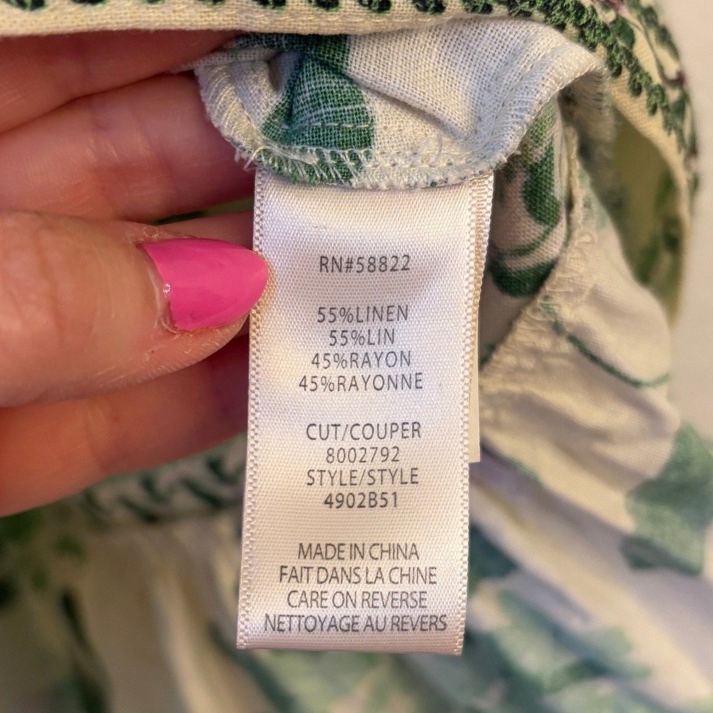 Max Studio Linen Blend Midi Dress S Botanical Floral European Summer Tiered - Picture 8 of 12